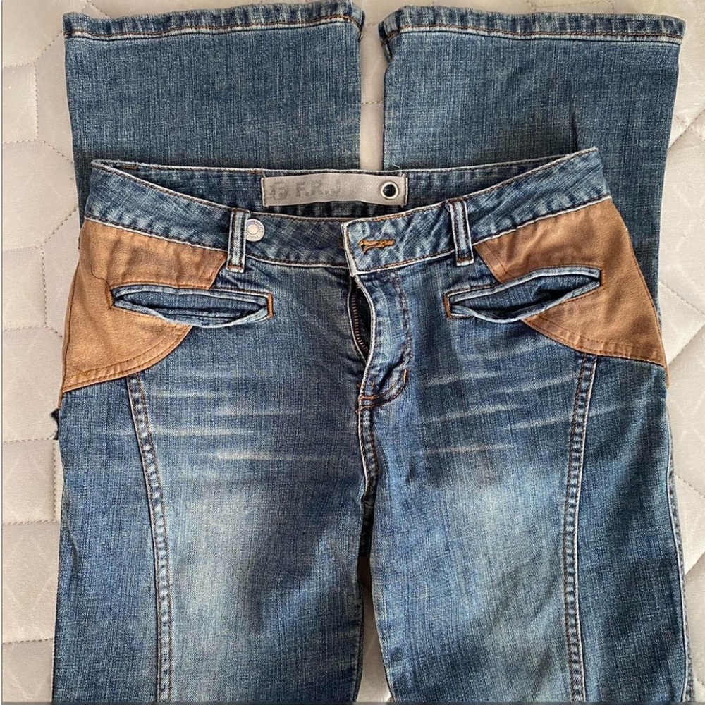 FRJ JEANS Blue and Tan Jeans never worn!